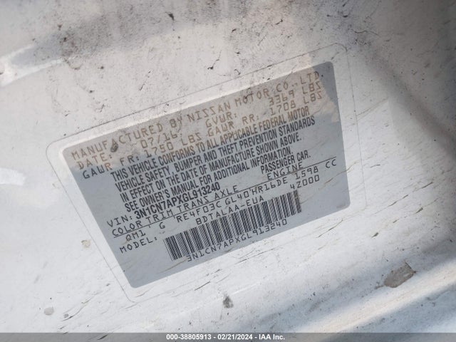 Nissan Versa 1.6 S 2016 3N1CN7APXGL913240 Image 9