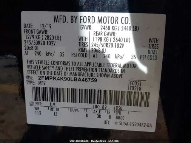 2020 FORD EDGE 2FMPK4K90LBA46759 Photo 8
