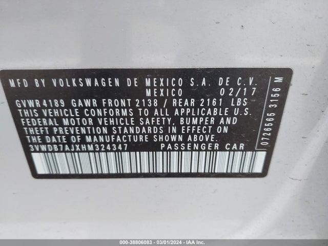 3VWDB7AJXHM324347 Volkswagen Jetta 1.4t Se