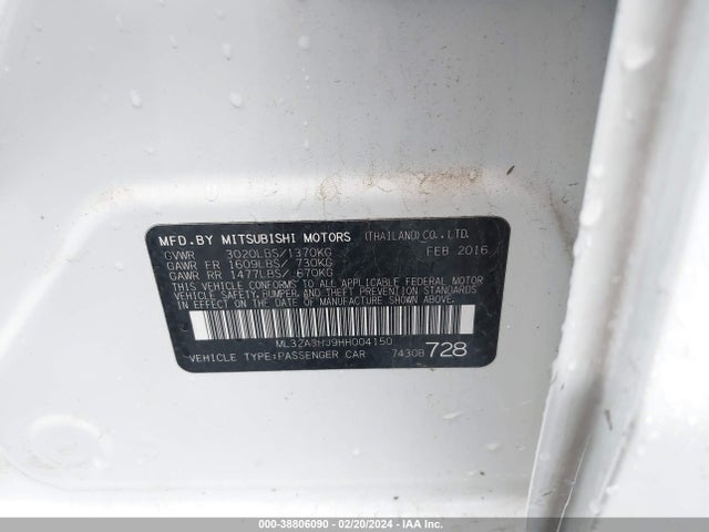 Mitsubishi MIRAGE ES 2017 ML32A3HJ9HH004150 Image 9