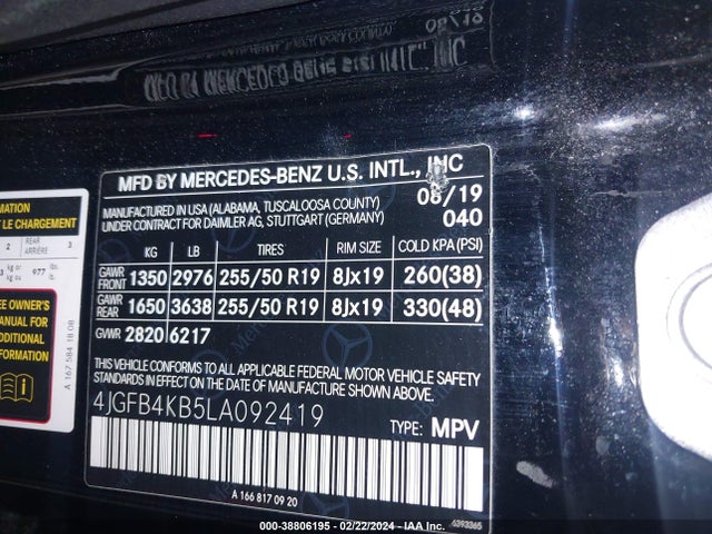 4JGFB4KB5LA092419 Mercedes-Benz Gle 350 4matic