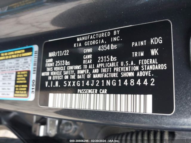 5XXG14J21NG148442 KIA K5 LXS