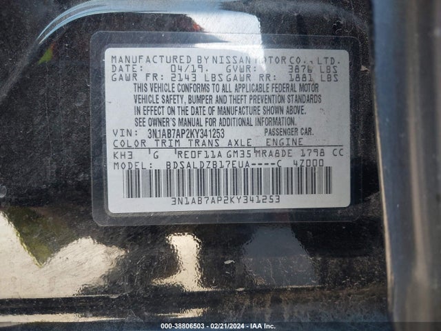 Nissan SENTRA SV 2019 3N1AB7AP2KY341253 Image 9