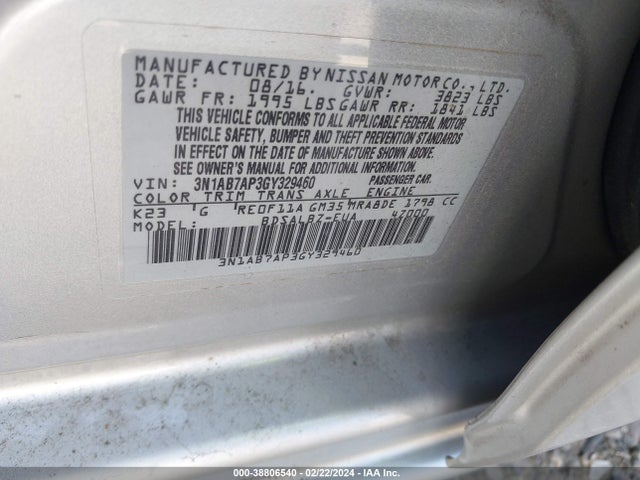 Nissan SENTRA S 2016 3N1AB7AP3GY329460 Image 9