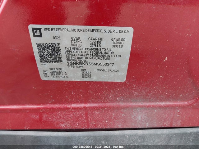 Chevrolet Blazer Awd Rs 2021 3GNKBKRS5MS553347 Image 9