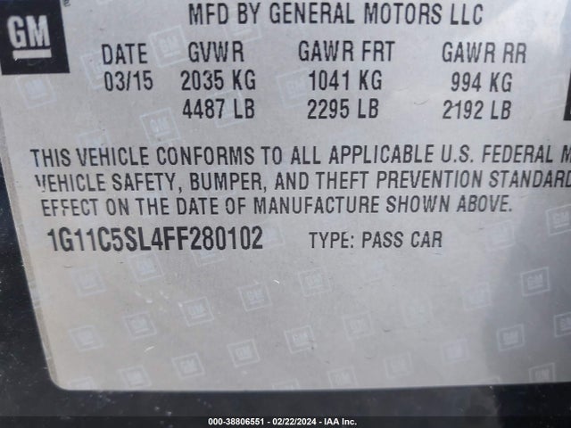 Chevrolet MALIBU 1LT 2015 1G11C5SL4FF280102 Image 9