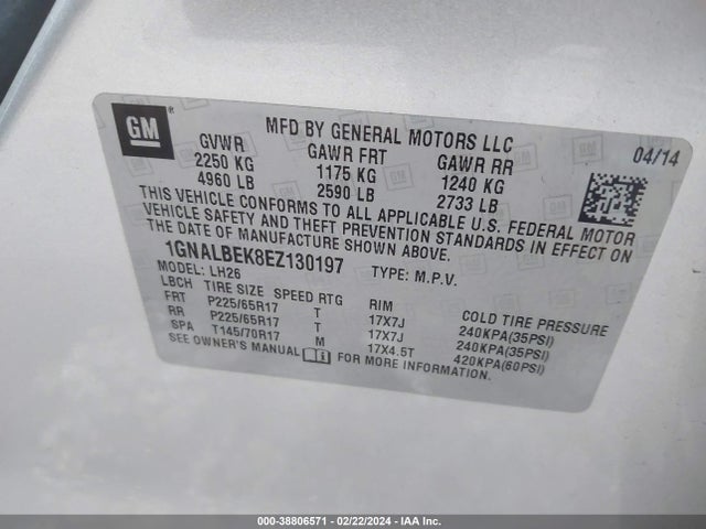 Chevrolet EQUINOX 1LT 2014 1GNALBEK8EZ130197 Image 9