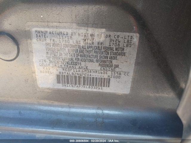 Nissan Versa 1.6 Sv 2019 3N1CN7AP7KL833211 Image 9