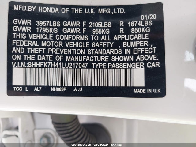 Honda Civic Sport 2020 SHHFK7H41LU217047 Image 9