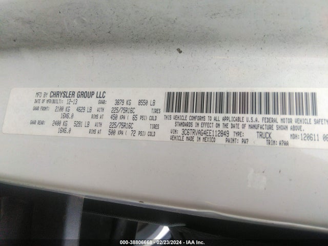 3C6TRVAG4EE112849 RAM Promaster 1500 Low Roof