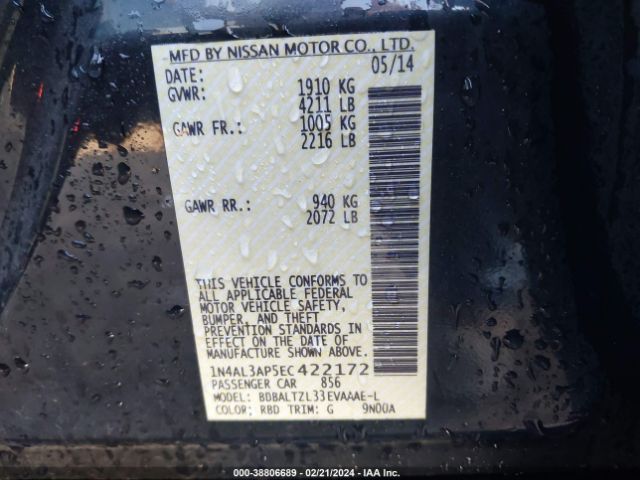1N4AL3AP5EC422172 Nissan Altima 2.5 Sv