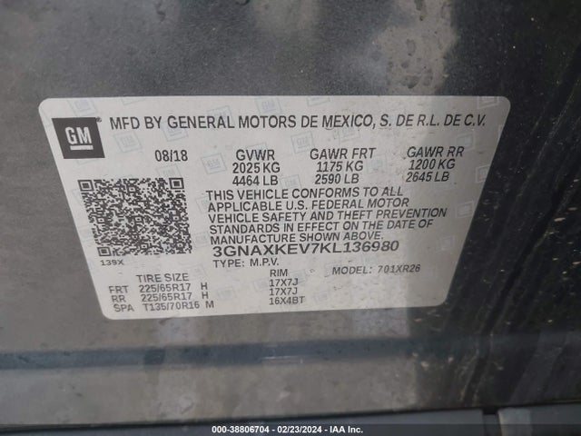 Chevrolet EQUINOX LT 2019 3GNAXKEV7KL136980 Image 9