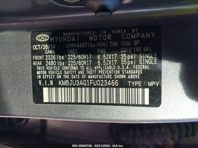 Hyundai TUCSON SE 2015 KM8JU3AG1FU023466 Image 9