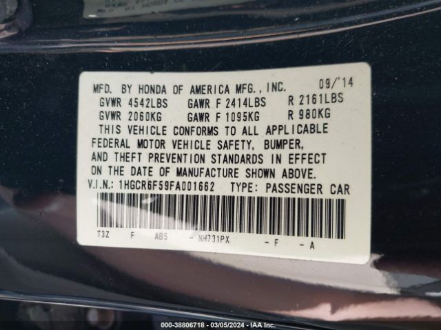 1HGCR6F59FA001662 Honda Accord Hybrid Ex-l