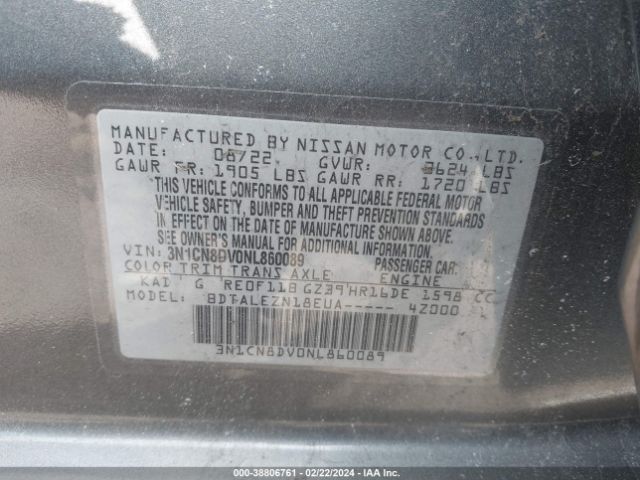 3N1CN8DV0NL860089 Nissan Versa 1.6 S Xtronic Cvt