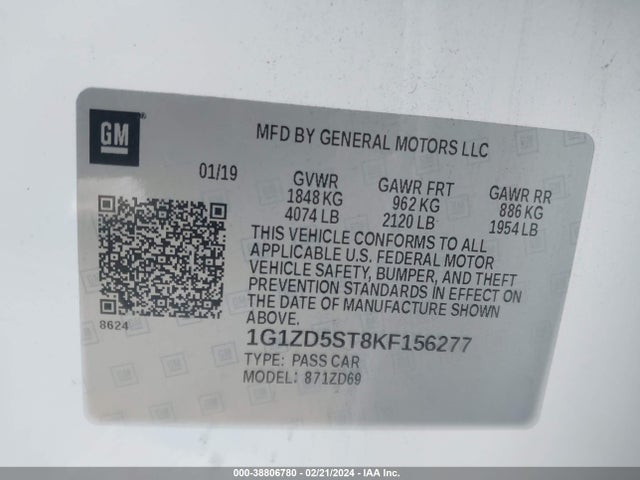 Chevrolet MALIBU LT 2019 1G1ZD5ST8KF156277 Image 9