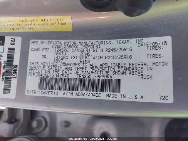 Toyota Tacoma Prerunner 2015 5TFJX4GN0FX047540 Image 9
