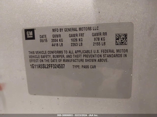 Chevrolet Malibu 1fl 2015 1G11A5SL2FF324507 Image 9