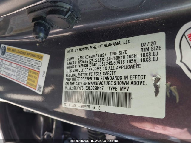 Honda Pilot Awd Ex-l 2020 5FNYF6H53LB050417 Image 9