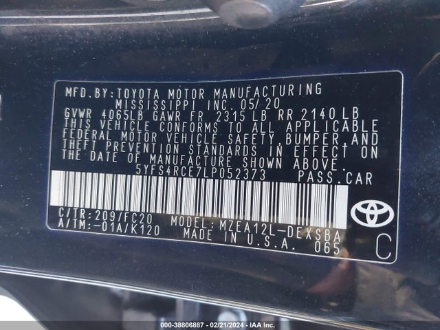 Toyota COROLLA SE 2020 5YFS4RCE7LP052373 Image 9