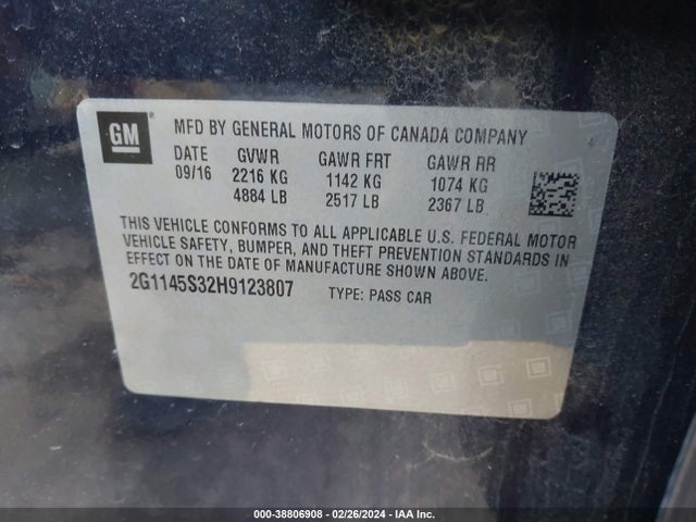 Chevrolet IMPALA 2LZ 2017 2G1145S32H9123807 Image 9