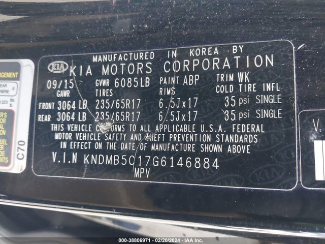 KIA dohc gdi lambda ii 2016 KNDMB5C17G6146884 Image 25