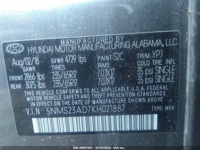 Hyundai Santa Fe Se 2019 5NMS23AD7KH021887 Image 9
