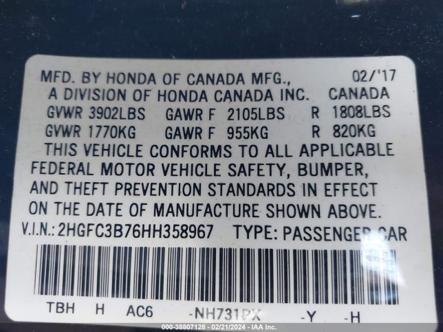 Honda Civic Ex-l 2017 2HGFC3B76HH358967 Image 9