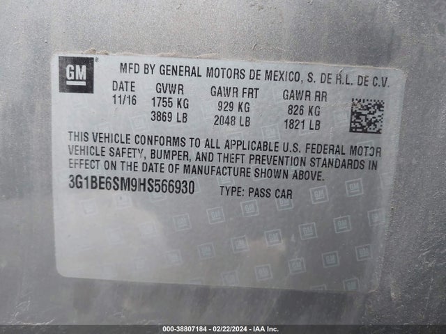 Chevrolet Cruze Lt Auto 2017 3G1BE6SM9HS566930 Image 9