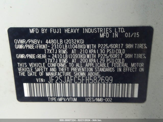 Subaru Forester 2.5i Premium 2015 JF2SJAFC5FH582699 Image 9