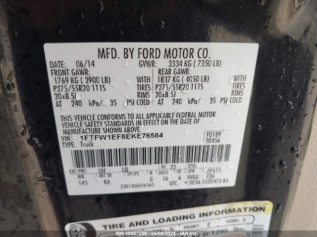Ford F-150 King Ranch 2014 1FTFW1EF8EKE76584 Image 9