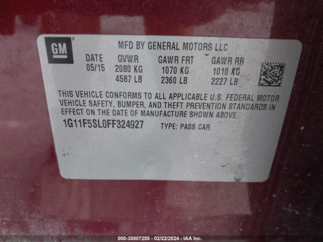 1G11F5SL0FF324927 Chevrolet Malibu 1lz