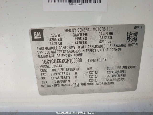 Chevrolet Silverado 2500hd Wt 2016 1GC1CUEGXGF100980 Image 9