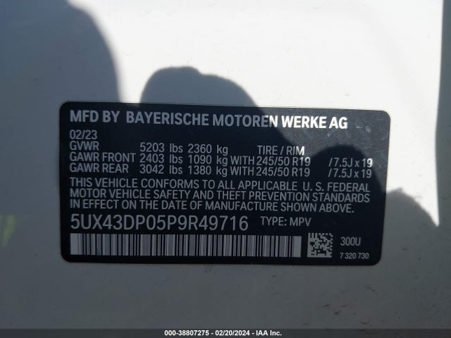BMW X3 Sdrive30i 2023 5UX43DP05P9R49716 Image 9