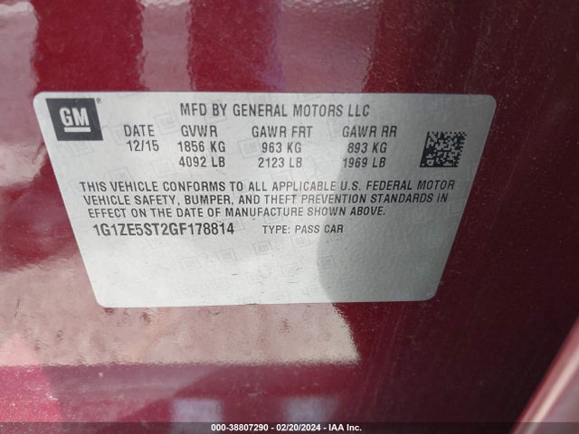 Chevrolet MALIBU 1LT 2016 1G1ZE5ST2GF178814 Image 9