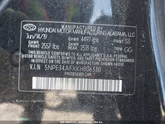 Hyundai SONATA SEL 2019 5NPE34AFXKH806330 Image 9