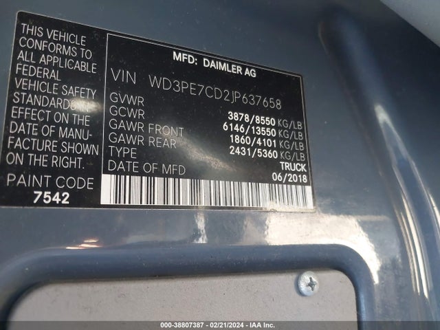 WD3PE7CD2JP637658 Mercedes-Benz Sprinter 2500 Standard Roof V6