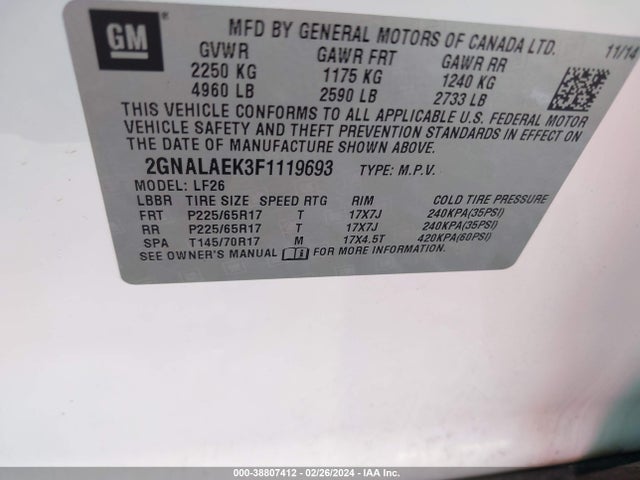 Chevrolet EQUINOX LS 2015 2GNALAEK3F1119693 Image 9