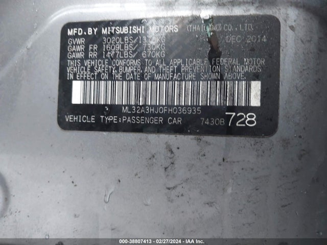 ML32A3HJ0FH036935 Mitsubishi Mirage De/rf