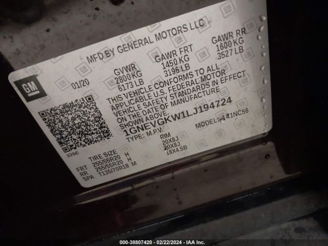 2020 CHEVROLET TRAVERSE 1GNEVGKW1LJ194724 Photo 8
