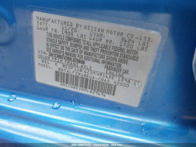3N1CN8EV2ML829696 Nissan Versa Sv Xtronic Cvt