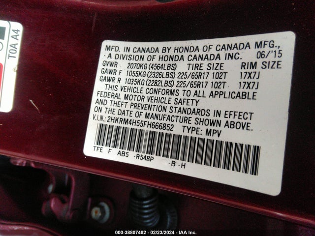 Honda CR-V EX 2015 2HKRM4H55FH666852 Image 9