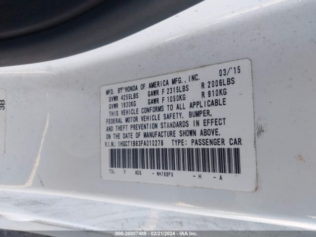 1HGCT1B83FA010278 Honda Accord Ex-l