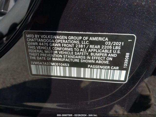 1VWSA7A37MC010453 Volkswagen Passat 2.0t Se