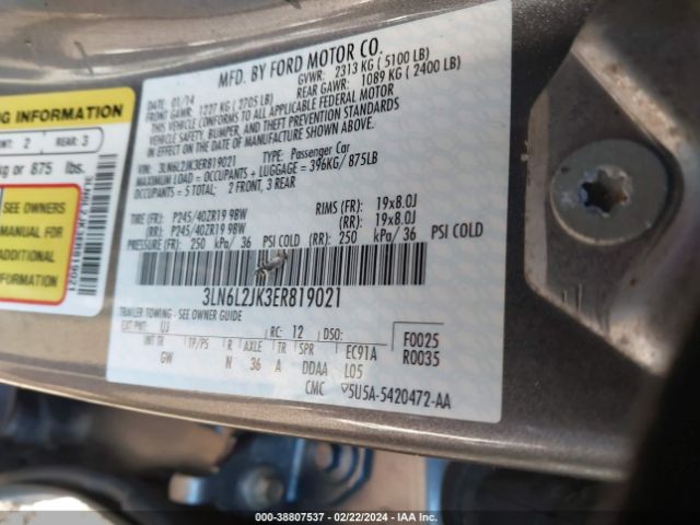 3LN6L2JK3ER819021 Lincoln MKZ