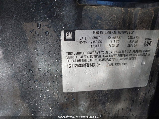 Chevrolet Impala 2lt 2015 1G1125S38FU143193 Image 9