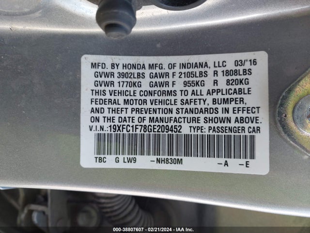 Honda Civic Ex-l 2016 19XFC1F78GE209452 Image 9