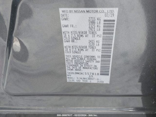 5N1DL0MN1KC557818 Infiniti QX60 LUXE