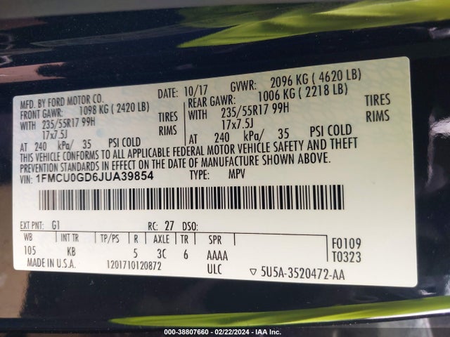 Ford ESCAPE SE 2018 1FMCU0GD6JUA39854 Image 9