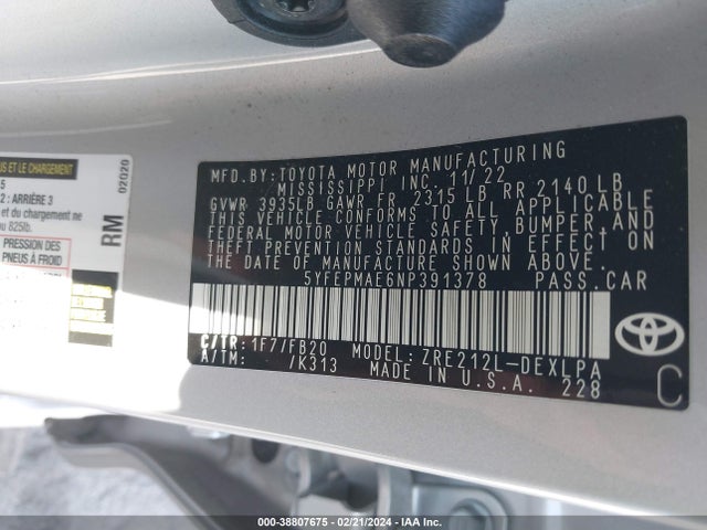 Toyota COROLLA LE 2022 5YFEPMAE6NP391378 Image 9